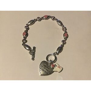 NEW~Inspirational Silver Pink Ribbon~Angel~Hearts Charm Toggle Bracelet